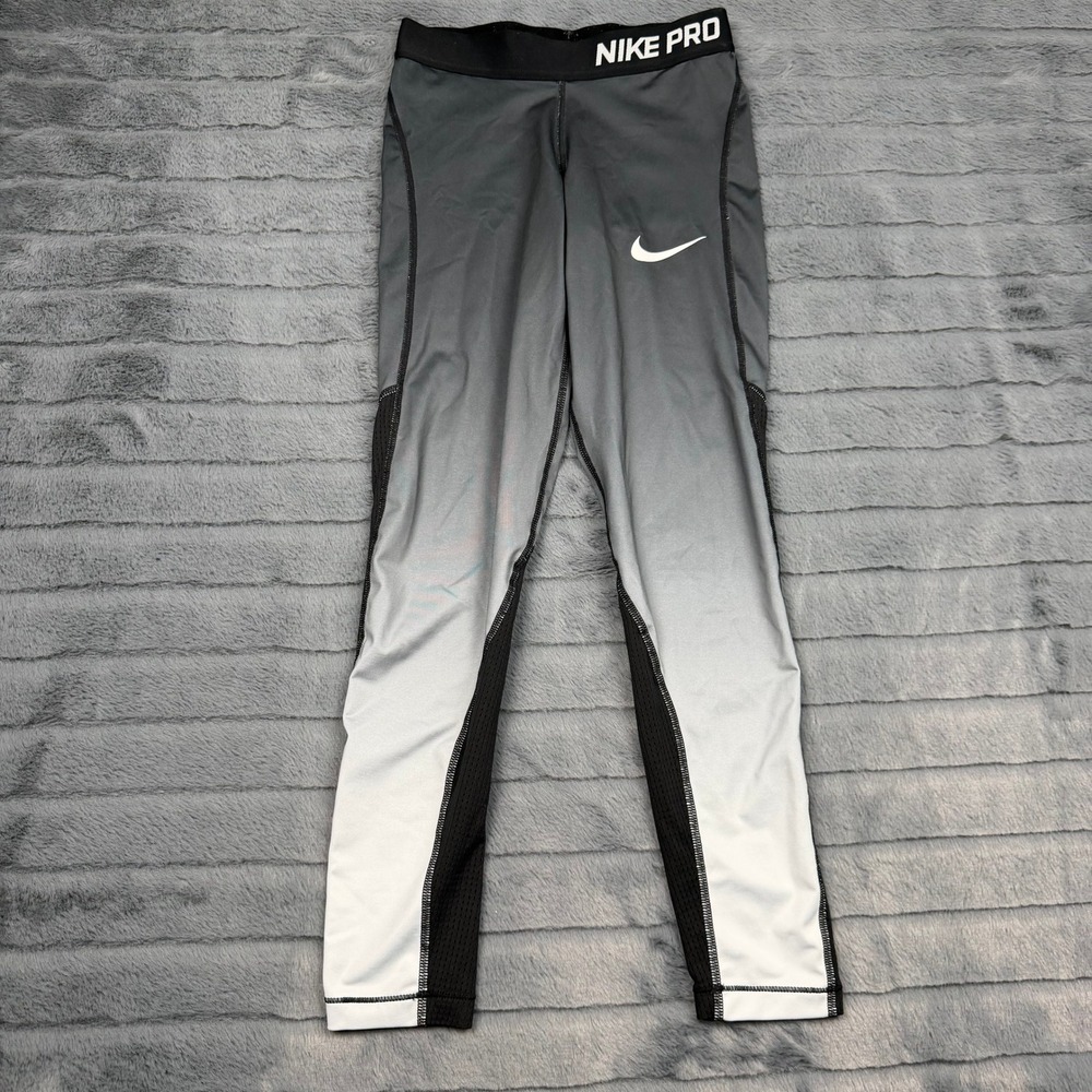 Nike Pro Hypercool Grey White Ombre Mesh Compression Leggings Womens Medium